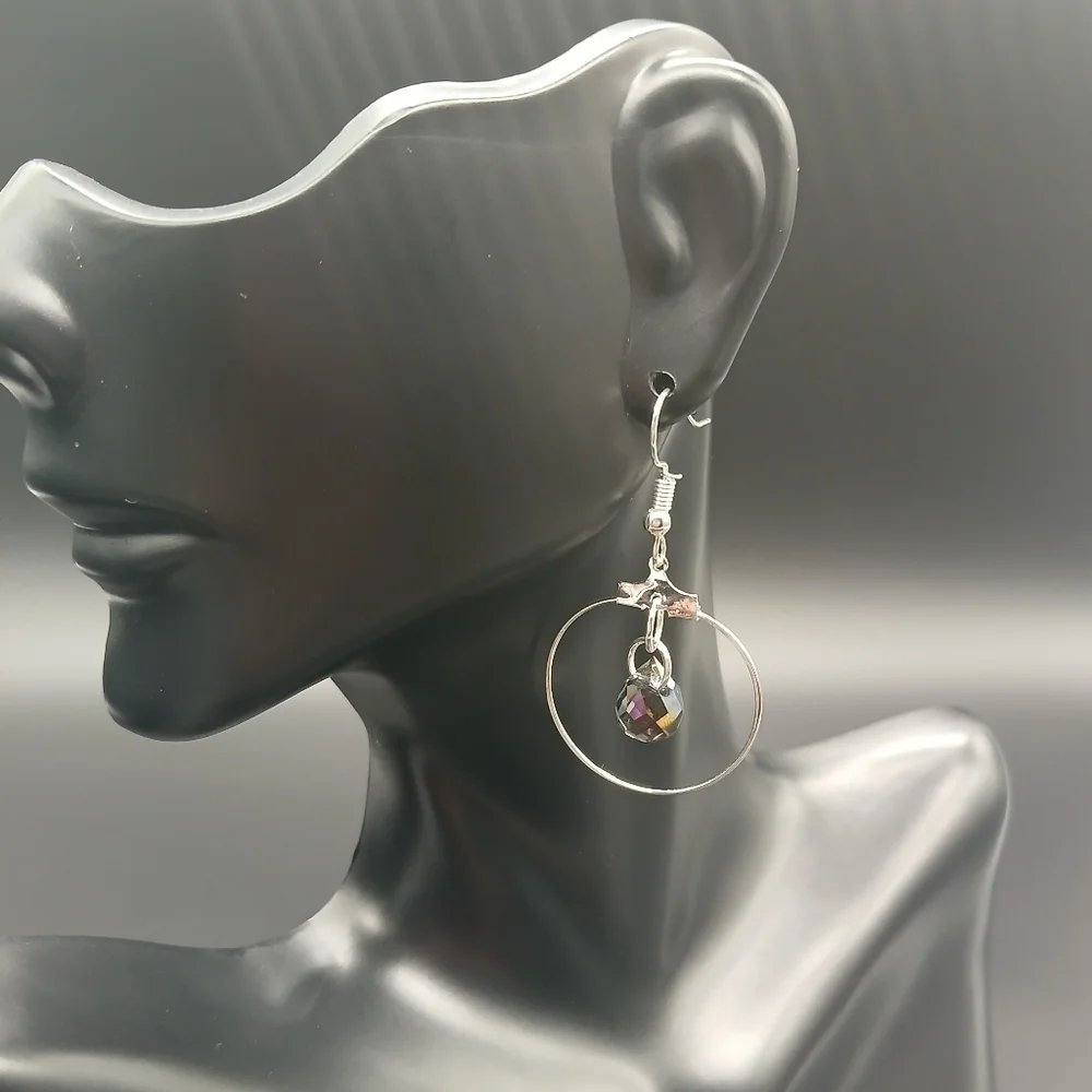 Handmade Silver-tone Small Hoop 8x9mm Crystal Teardrop Accent Earrings​​​